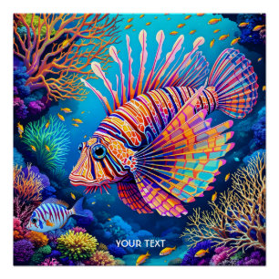 Póster Fantasy Cute Lionfish Coral Reef
