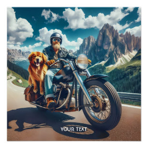 Póster Fantasy Cute Man Dog Motorcycle