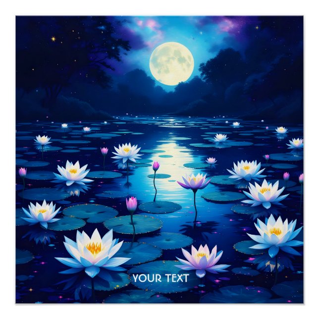 Póster Fantasy Cute Moon Lily Pond (Anverso)