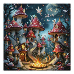 Póster Fantasy Cute Mushroom Forest Realm