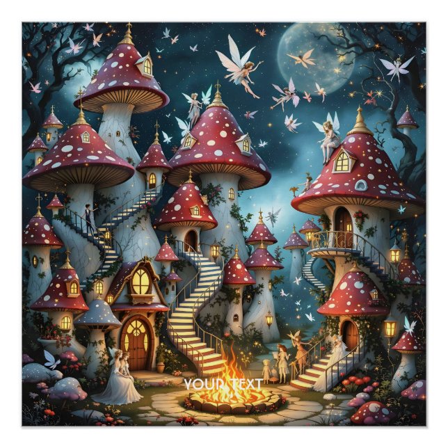 Póster Fantasy Cute Mushroom Forest Realm (Anverso)