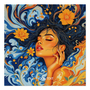 Póster Fantasy Cute Naranja Chica azul