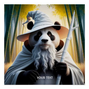Póster Fantasy Cute Old Panda Wizard