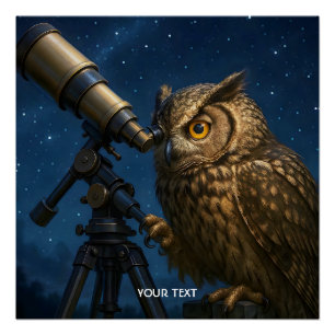 Póster Fantasy Cute Owen Telescope Noche