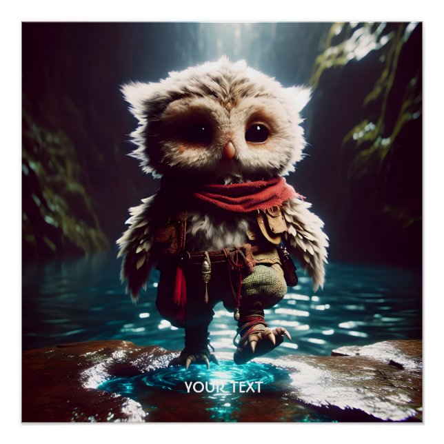 Póster Fantasy Cute Owl Adventurer Water (Anverso)