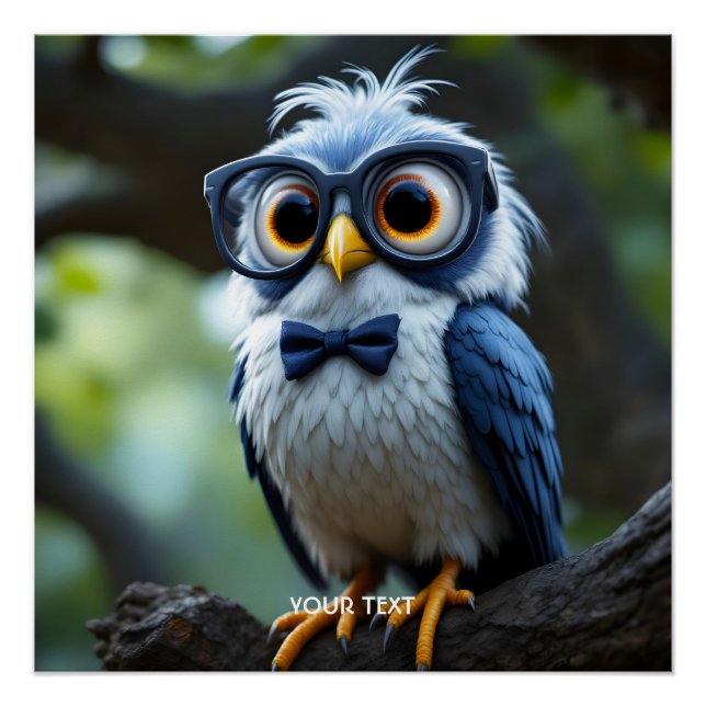 Póster Fantasy Cute Owl Glasses Bow (Anverso)