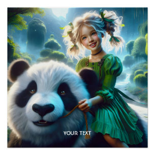 Póster Fantasy Cute Panda Chica Forest