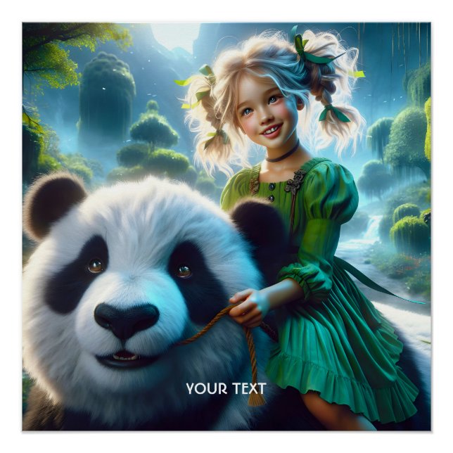 Póster Fantasy Cute Panda Chica Forest (Anverso)