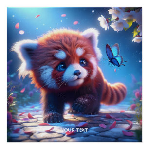 Póster Fantasy Cute Panda Red Butterfly