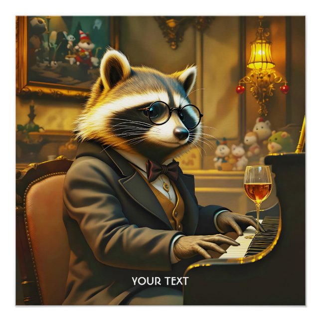 Póster Fantasy Cute Piano Racoon Playing (Anverso)