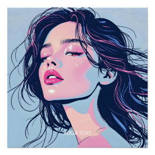 Póster Fantasy Cute Pink Blue Chica