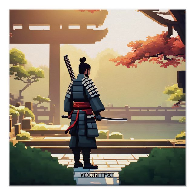 Póster Fantasy Cute Pixel Art Samurai (Anverso)