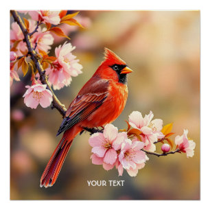 Póster Fantasy Cute Red Bird Cherry