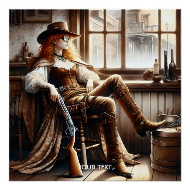Póster Fantasy Cute Red Hair Cowgirl (Anverso)