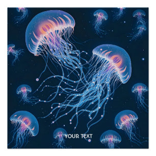 Póster Fantasy Cute Resumen Jellyfish Subacuático