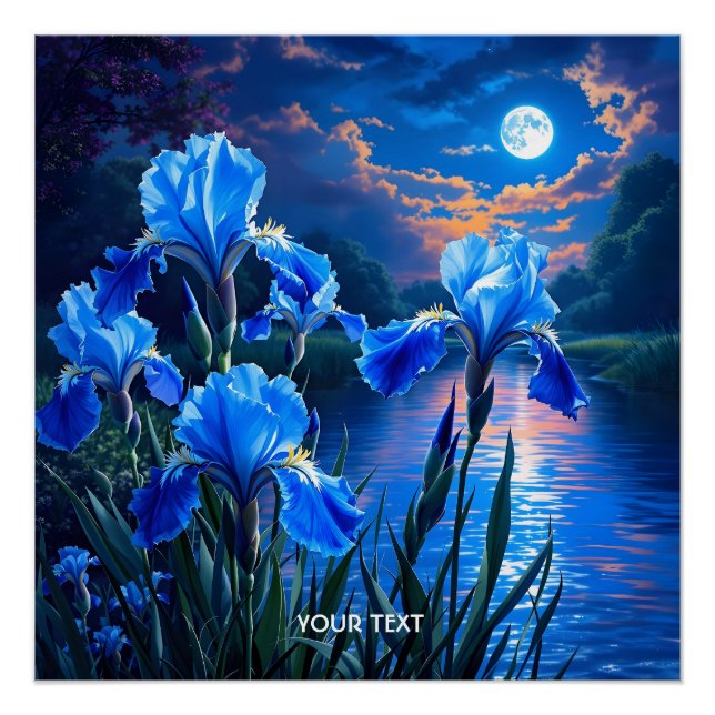 Póster Fantasy Cute River Blue Irises (Anverso)