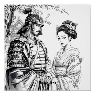 Póster Fantasy Cute Samurai Geisha Lápiz