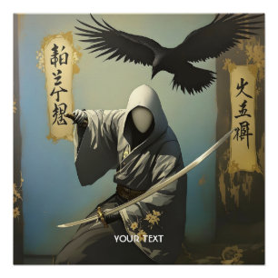 Póster Fantasy Cute Samurai Katana Mask