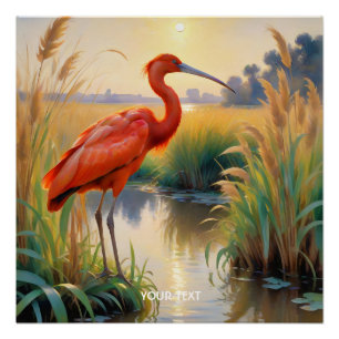 Póster Fantasy Cute Scarlet Ibis por la noche
