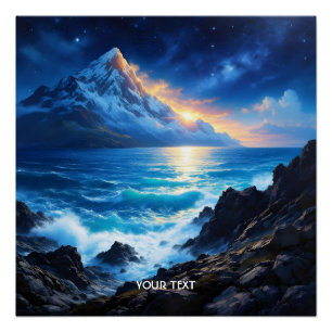 Póster Fantasy Cute Sea Rocks Sunset