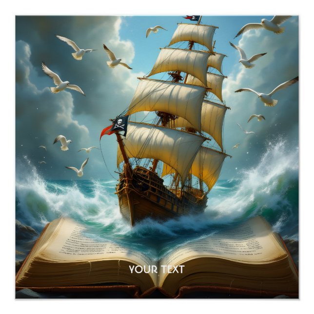 Póster Fantasy Cute Ship Ocean Book (Anverso)