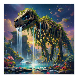 Póster Fantasy Cute Skeleton Dinosaur Garden