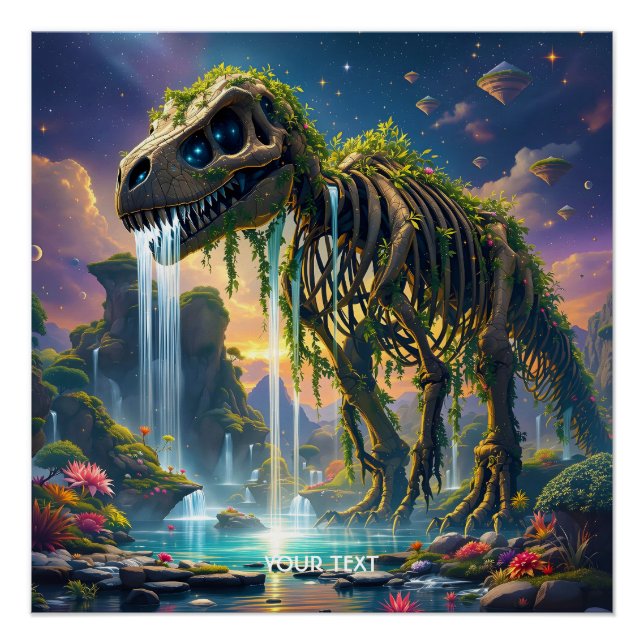 Póster Fantasy Cute Skeleton Dinosaur Garden (Anverso)