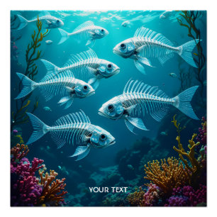 Póster Fantasy Cute Skeleton Fish School