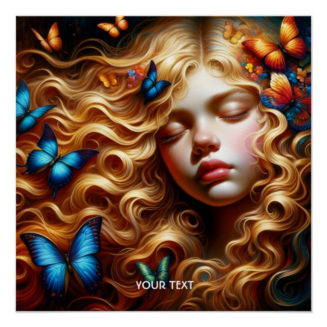 Póster Fantasy Cute Sleeping Chica Butterflies (Anverso)
