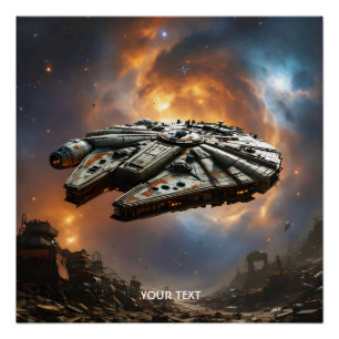 Póster Fantasy Cute Spaceship Space Planet