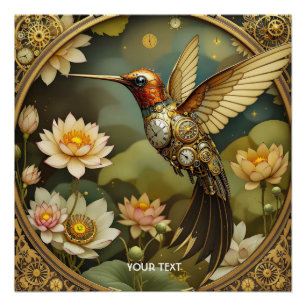 Póster Fantasy Cute Steampunk Bird Clock