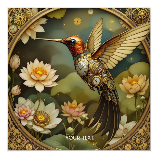 Póster Fantasy Cute Steampunk Bird Clock (Anverso)