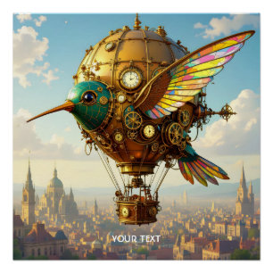 Póster Fantasy Cute Steampunk Bird Sky