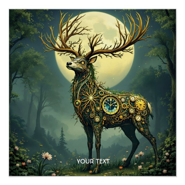 Póster Fantasy Cute Steampunk Deer Forest (Anverso)