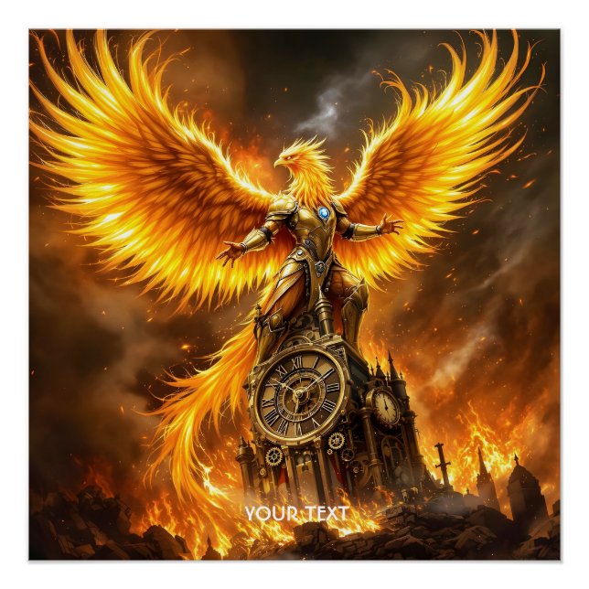 Póster Fantasy Cute Steampunk Flames Phoenix (Anverso)