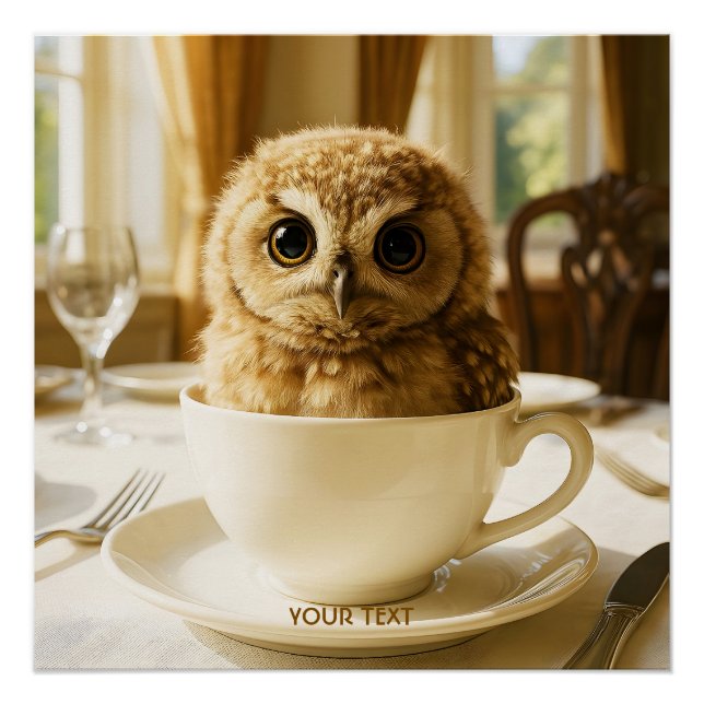 Póster Fantasy Cute Tea Owl Baby (Anverso)