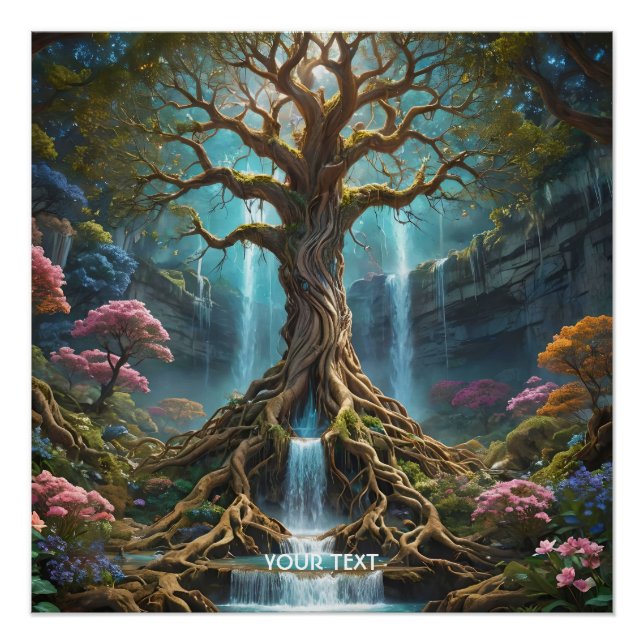 Póster Fantasy Cute Tree Waterfall Forest (Anverso)
