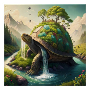 Póster Fantasy Cute Turte Waterfall Forest