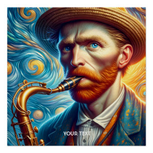 Póster Fantasy Cute Van Gogh Saxofón