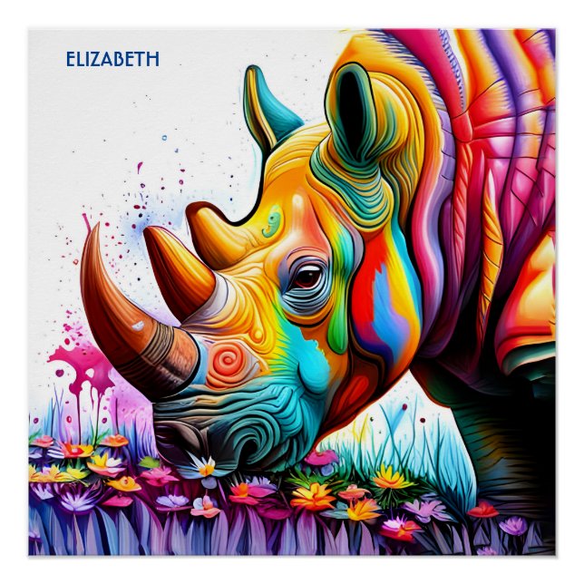 Póster Fantasy Cute Vibrant Vivid Rhino (Anverso)