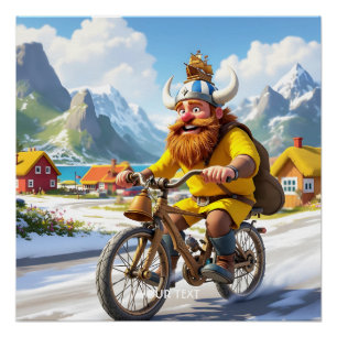 Póster Fantasy Cute Viking Village Bicicleta