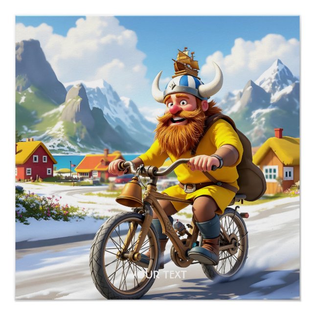 Póster Fantasy Cute Viking Village Bicicleta (Anverso)