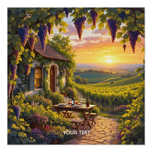 Póster Fantasy Cute Vineyard Campos de cabaña (Anverso)