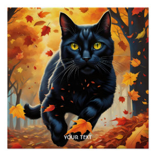 Póster Fantasy Cute Vivid Black Jumping Cat