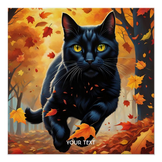 Póster Fantasy Cute Vivid Black Jumping Cat (Anverso)