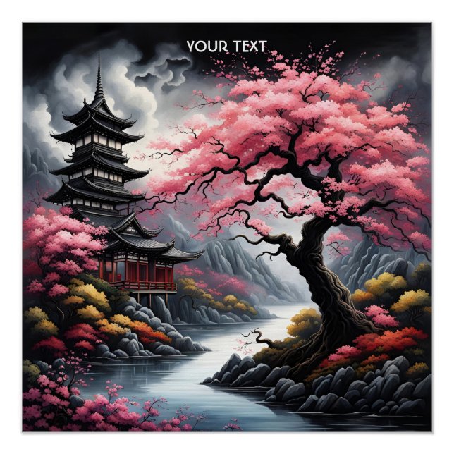 Póster Fantasy Cute Vivid Blossom Oscuro Paisaje (Anverso)