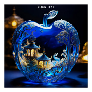 Póster Fantasy Cute Vivid Blue Glass Apple