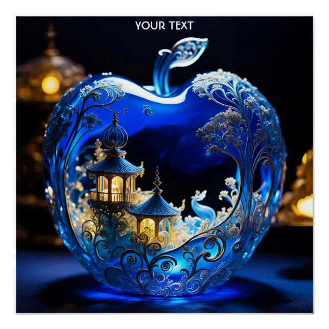 Póster Fantasy Cute Vivid Blue Glass Apple (Anverso)