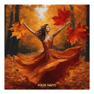 Póster Fantasy Cute Vivid Chica Fall Forest