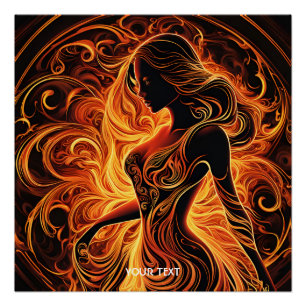 Póster Fantasy Cute Vivid Fire Chica Flames